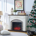 44 Inch Carved Pilasters Electric Fireplace with Mantel, Tall Fire Place Heater Freestanding, Realistic Stacked Stone Surround with Remote Control Timer LED Flame for Living Room, Bedroom