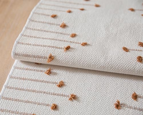 Christmas Table Runner 13 x 90 Inch Cotton Woven with Tassels Red and Beige B398787