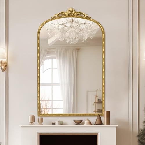 Antique Gold Arch Bathroom Mirror with Beaded Frame Z25622