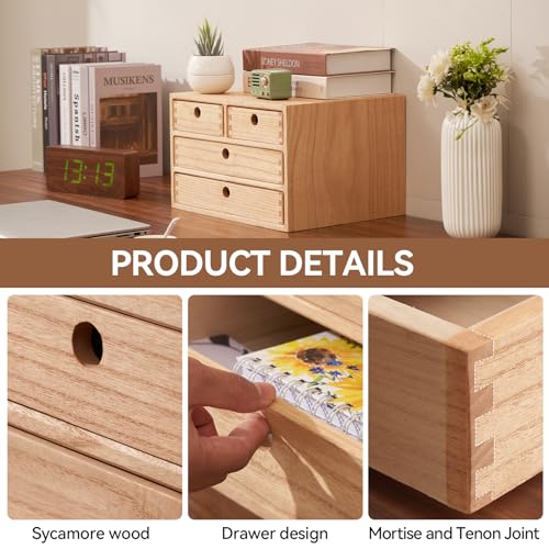 Natural Wooden Desktop Organizer with 3 Drawers I779