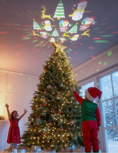 Christmas Tree Topper Lighted Star with 6 Projected Patterns, 3D Hollow Sparkling Star K7783