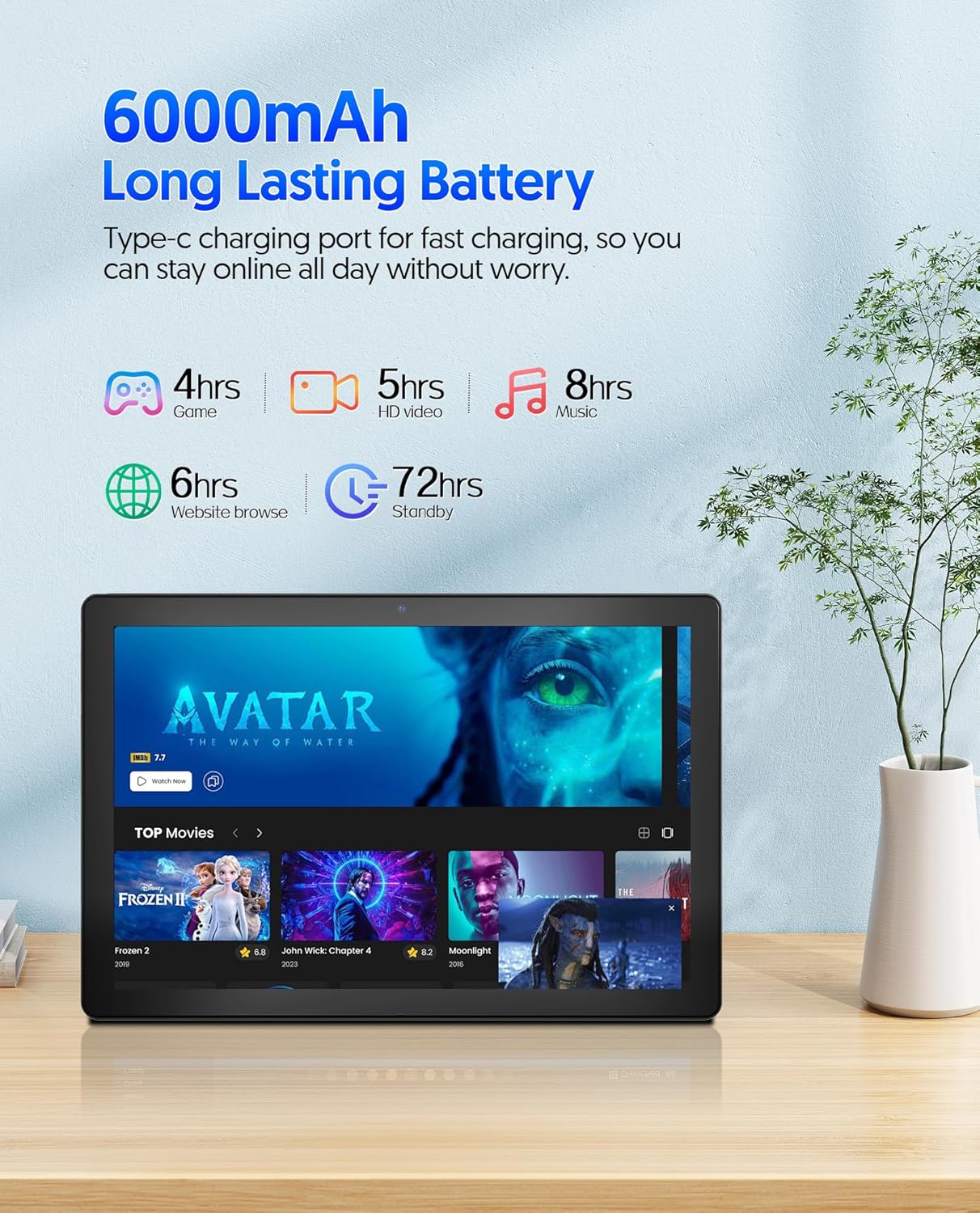 10 inch Android 14 Tablet with Keyboard, 6GB RAM 64GB ROM, 6000mAh Battery Y177