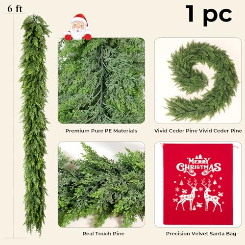 Real Touch Cedar Garland 9 ft for Mantle, Table, Stairs, Doorframe H3682