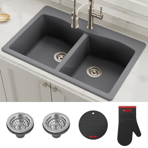 33" Dual Mount Single Bowl Granite Kitchen Sink in Black S38989