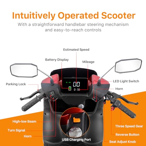 Heavy-Duty 4-Wheel Mobility Scooter for Seniors, 500 lbs Capacity, 3-Speed Mode J807194