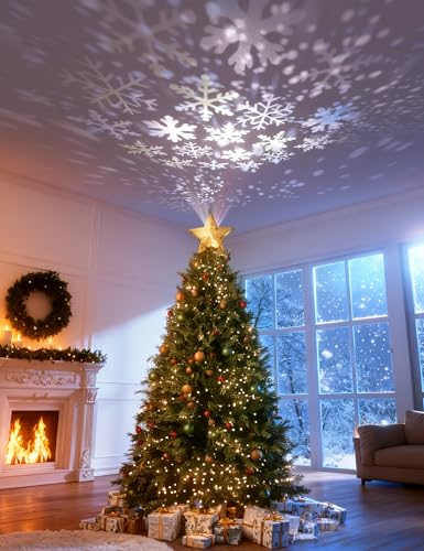 Christmas Tree Topper Lighted Star with 6 Projected Patterns, 3D Hollow Sparkling Star K7783