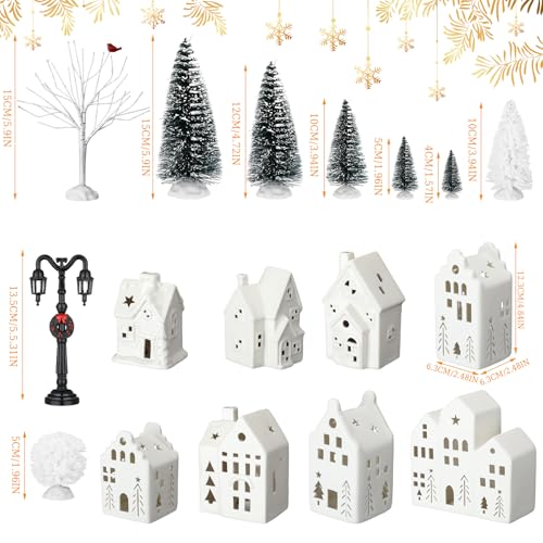 Ceramic Christmas Village Set with LED Houses and Trees X56634