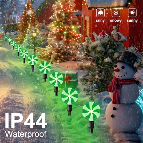 Unicorn Christmas Lollipop Pathway Lights, 10 LED Peppermint String Lights with Stakes Z721