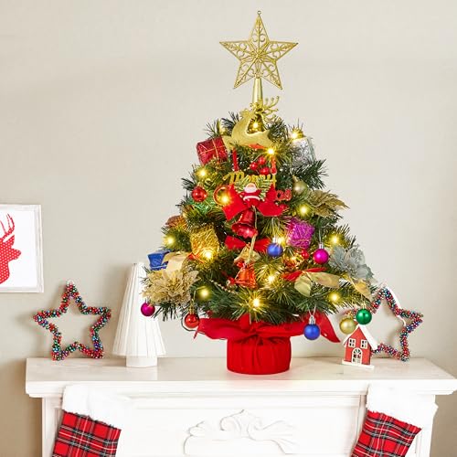 24" Mini Christmas Tree Tabletop Set with LED Lights and Star Treetop Z113832