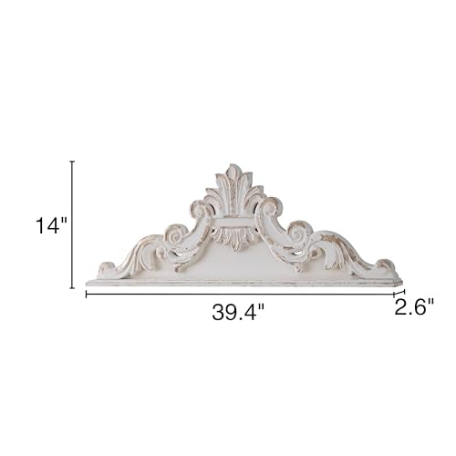 39 inch Floral Carved Wall Sculptures French Country White Wood Wall Art W461