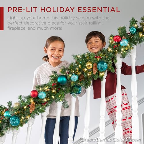 Pre-Lit Holiday Christmas Garland for Stairs, Fireplace with 50 Lights U582051