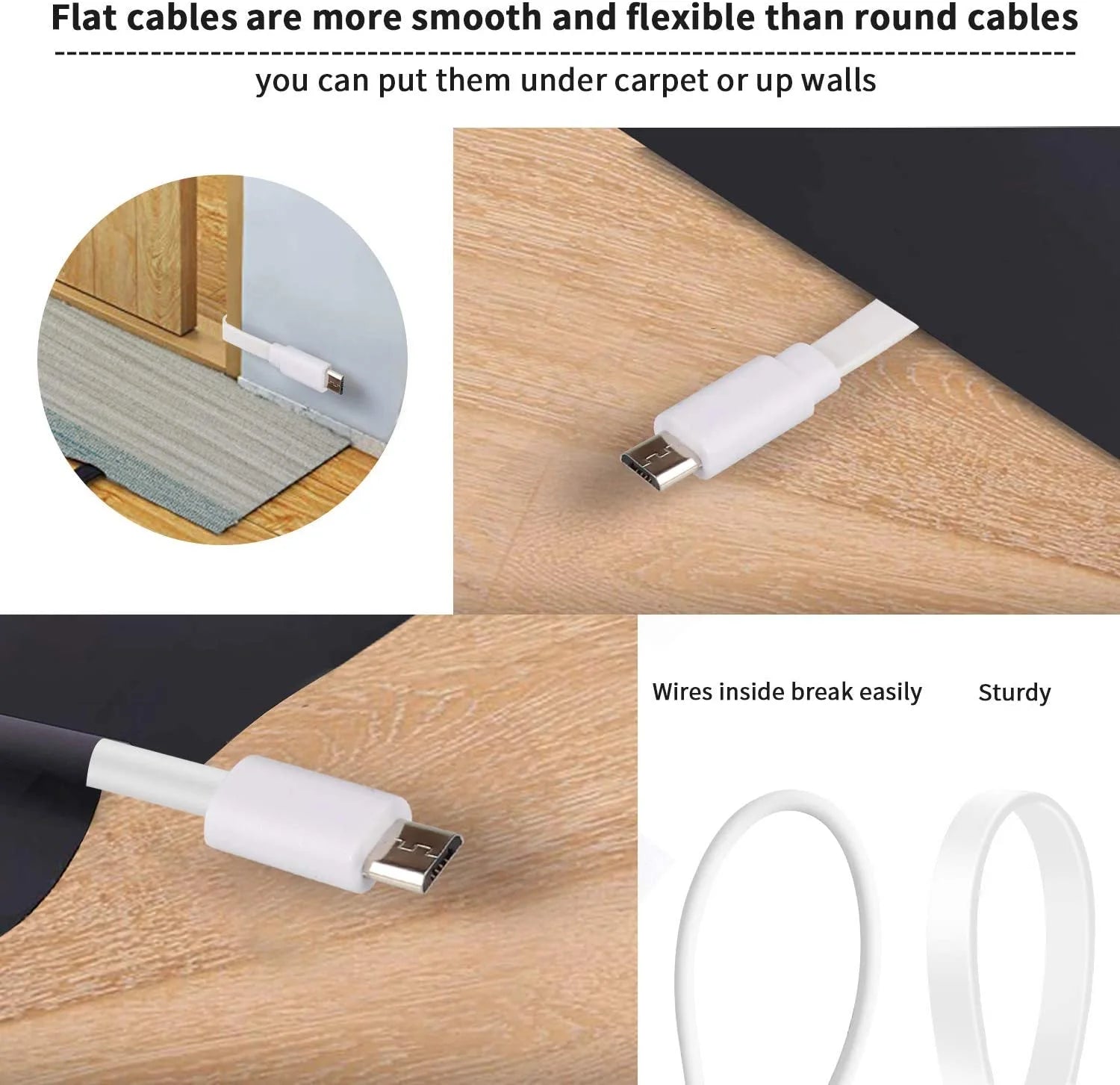 2 Pack 10FT USB to Micro USB Power Extension Cable for Security Cameras, White O674139