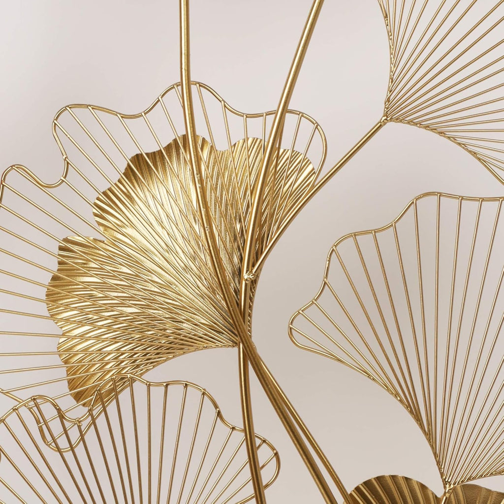 Metal Wall Decor, 39" x 20" Golden Ginkgo Leaf Wall Hanging with Frame G1709