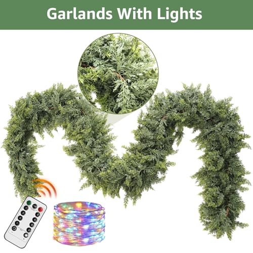 9ft Prelit Faux Pine Garland with Lights for Mantle K657616