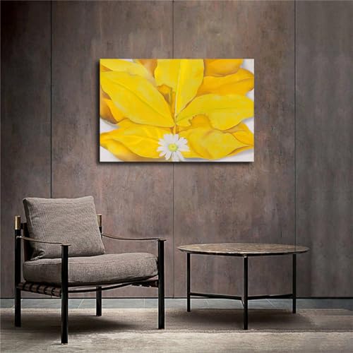 Yellow Pecan Leaves and Daisies Poster Canvas Wall Art, 08x12inch Unframed D76678