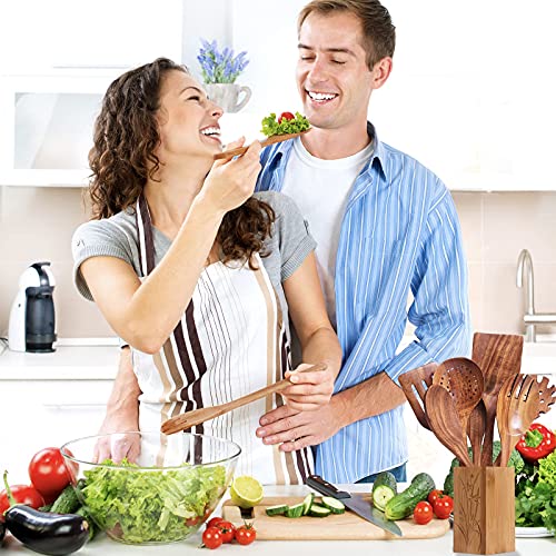 Natural Teak Wooden Spoons for Cooking, 10-Piece Kitchen Utensil Set I607645