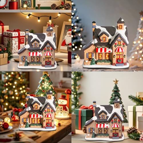 Lighted Ceramic Christmas Village Houses Indoor Decor Y567324