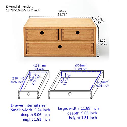 Natural Wooden Desktop Organizer with 3 Drawers I779