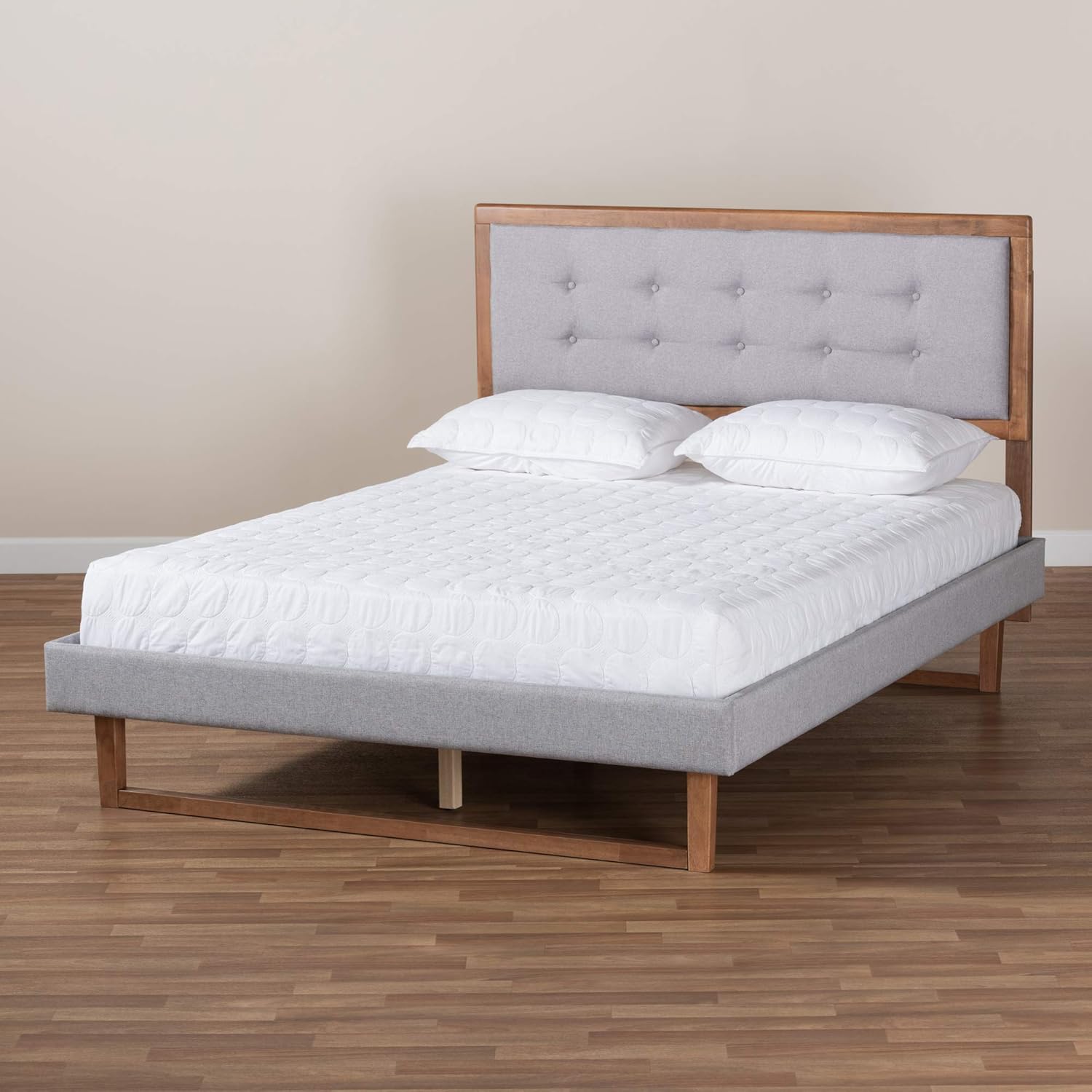 Full Platform Bed, Light Grey and Ash Walnut G537