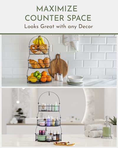 Fruit Basket for Kitchen Counter, 3-Tier Stand with Removable Baskets U643