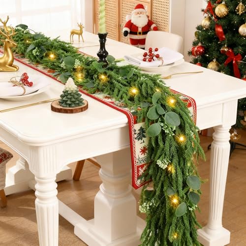 Christmas garland with lights, 9ft pre-lit for stairs and mantle I297