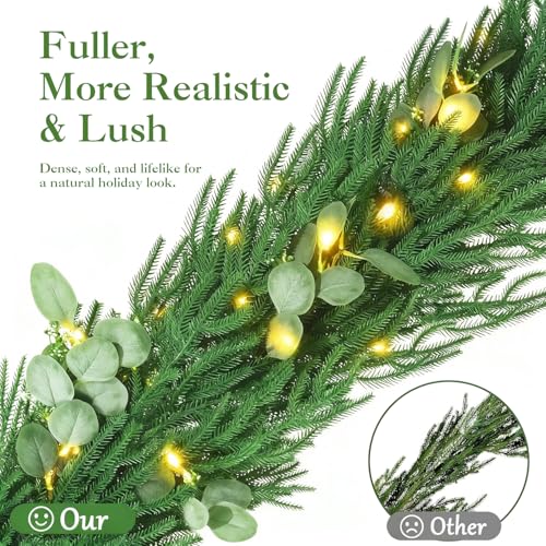 Christmas garland with lights, 9ft pre-lit for stairs and mantle I297