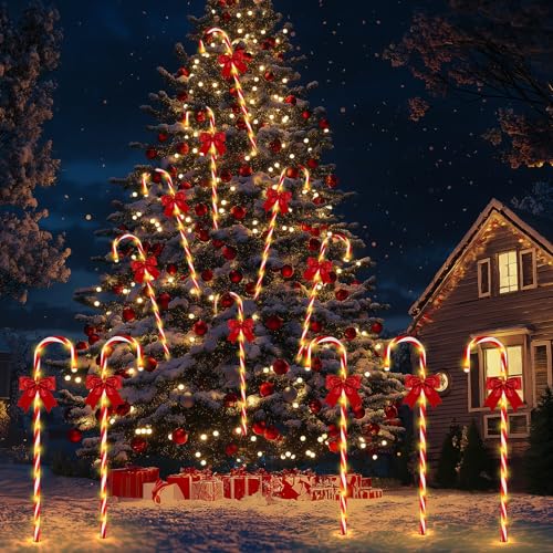Solar Candy Cane Pathway Lights, 24PCS 240LED Outdoor Christmas Decorations with Remote T5735