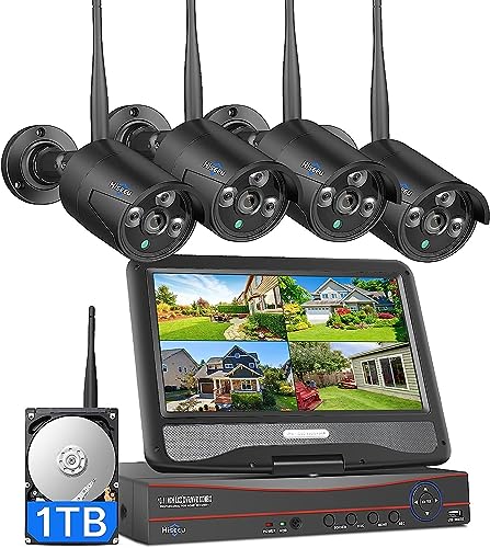 Wireless Security Camera System, 16CH 4K NVR, 4Pcs 3MP WiFi Cameras, Night Vision, Motion Detection, 1TB HDD P9721