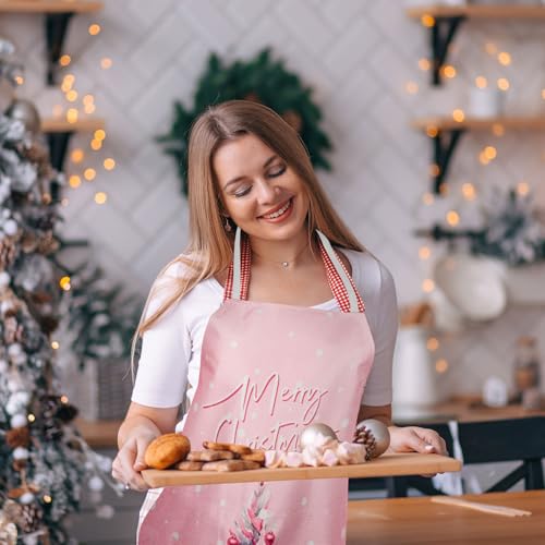 4Pcs Christmas Aprons Pink Xmas Tree Santa Deer Buffalo Plaid Adjustable Kitchen Cooking O6302