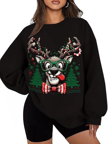 Funny Reindeer Christmas Sweatshirt Oversized Pullover K664011