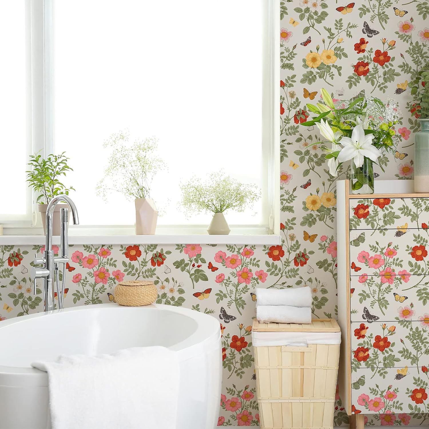 Butterflies Floral Wallpaper Peel and Stick Mural Removable for Bedroom Bathroom S65851