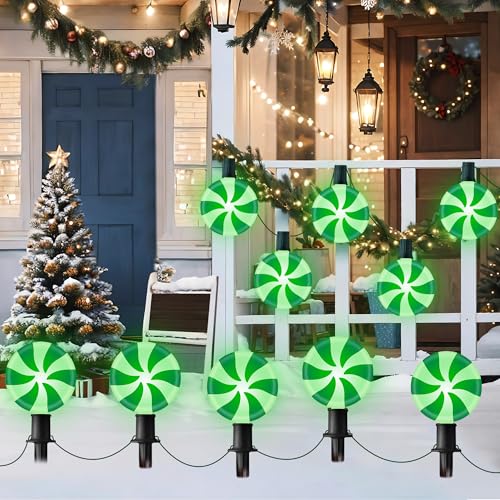 Unicorn Christmas Lollipop Pathway Lights, 10 LED Peppermint String Lights with Stakes Z721