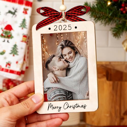 Christmas Ornament Picture Frame - Wooden Landscape Photo Frame for Tree U347