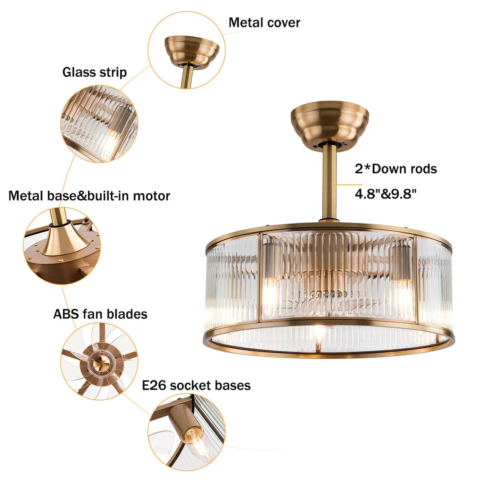 Farmhouse Ceiling Fan Light Gold With Remote Control S819588