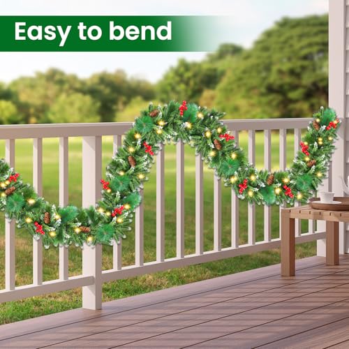 Christmas Garland with Lights, 50 LEDs, 9FT Battery Operated for Indoor Outdoor Decor Y569307