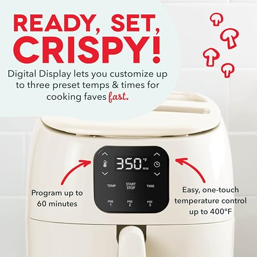 Electric Air Fryer Oven, 2.6 Qt., Grey, Compact Digital, Auto Shut Off S650981