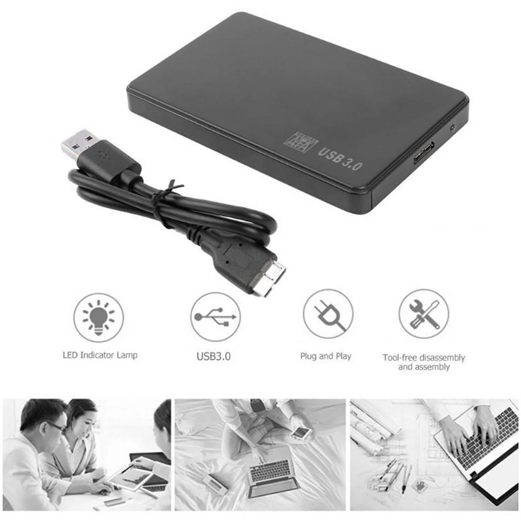 2.5in to USB 3.0 Solid State Enclosure for HDD SSD, 2-Pack with Cables, Black V82452