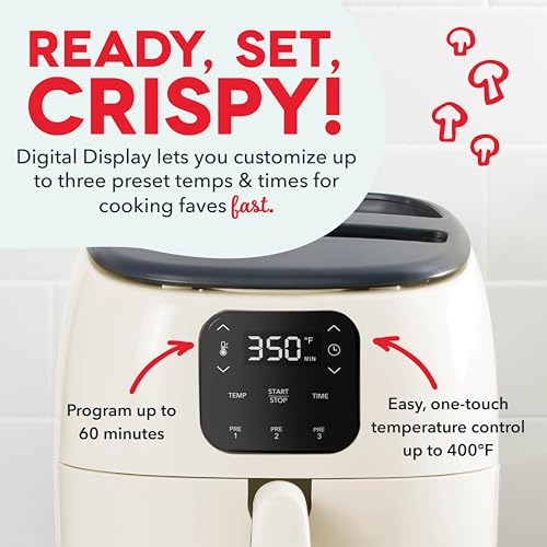 Electric Air Fryer Oven, 2.6 Qt., Grey, Compact Digital, Auto Shut Off S650981