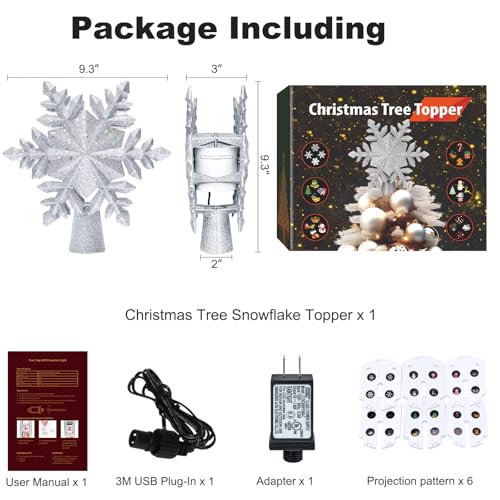 Silver 3D Glitter Christmas Tree Topper with LED Rotating Lights F457326