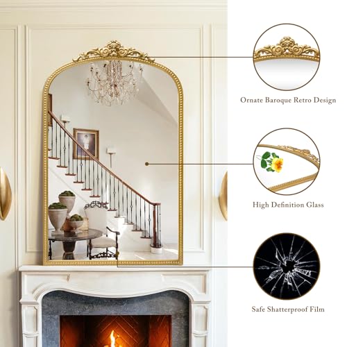 Antique Gold Arch Bathroom Mirror with Beaded Frame Z25622