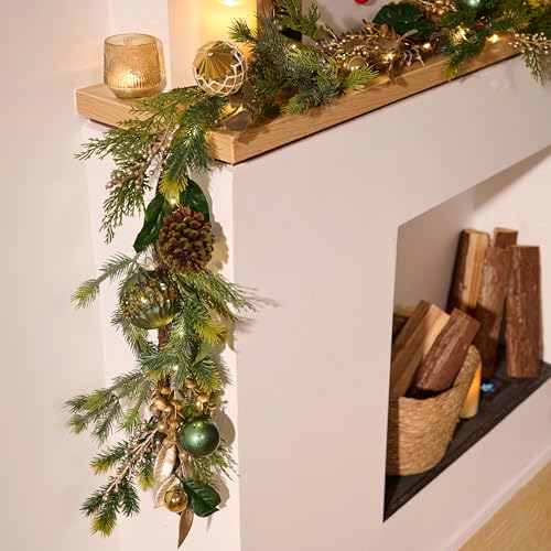 Christmas Garland with Lights 6Ft Prelit for Mantle Stairs Railing I539