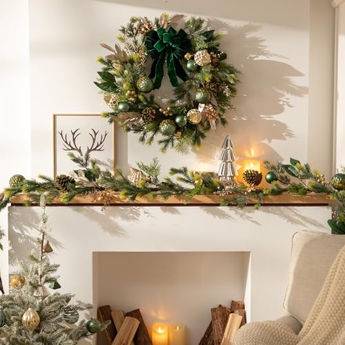 Christmas Garland with Lights 6Ft Prelit for Mantle Stairs Railing I539