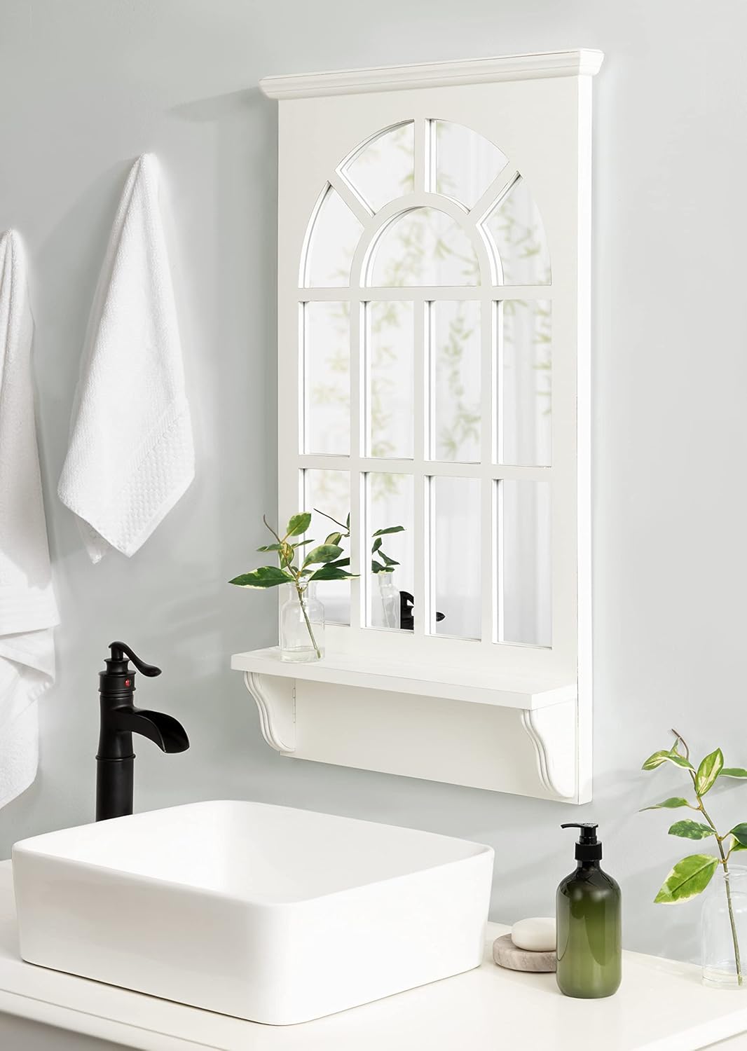 Arched Wall Mirror with Display Shelf, White, 21 x 36 A203830