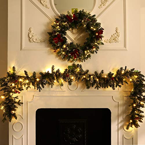 Pre-lit Christmas Garland with Lights for Indoor Outdoor Decor Y385715