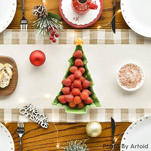 Buffalo Plaid Christmas Trees Table Runner, Winter Holiday Kitchen Dining Decor, 13 x 108 Inch D48516