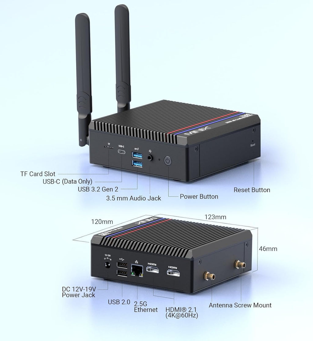 Fanless Mini PC, Intel 12th Gen N100, 16GB RAM, 512GB SSD, 4K Dual Display, Windows 11 Pro V1830