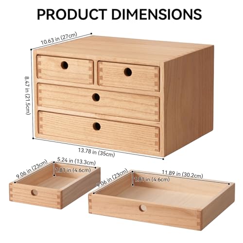 Natural Wooden Desktop Organizer with 3 Drawers I779