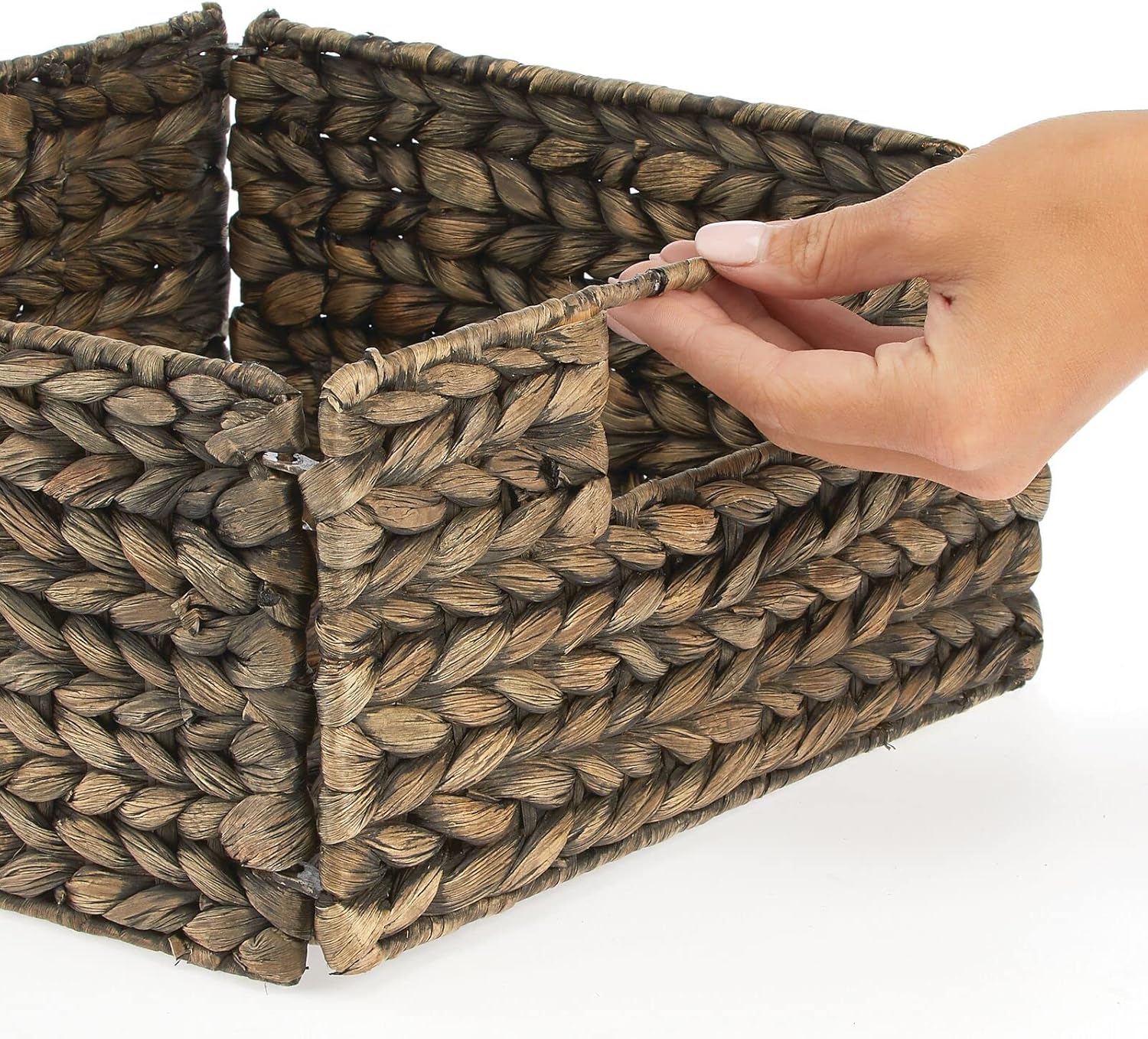 Woven Hyacinth Storage Basket with Handles, Foldable, 8 Pack L251
