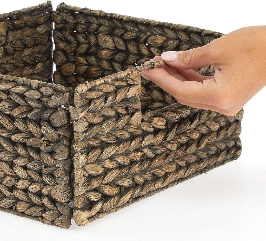 Woven Hyacinth Storage Bin Basket Organizer with Handles, Foldable Square Bins, 4 Pack, Brown Wash F786