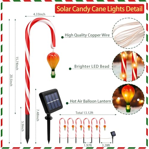 Outdoor Solar Christmas Decorations, 180 LED Candy Cane Lights, 8 Modes, Waterproof G88930